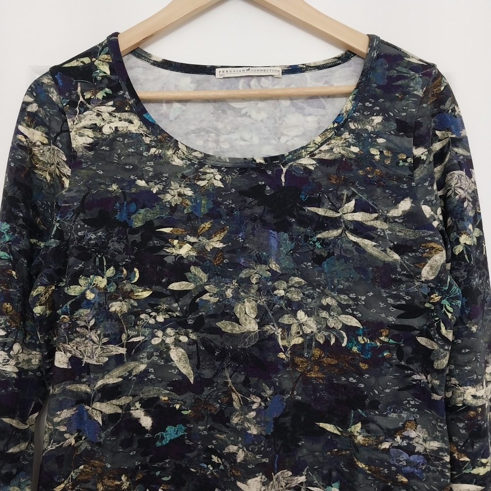 Peruvian Connection Blue Floral Long Sleeve Tee - Picture 4 of 9